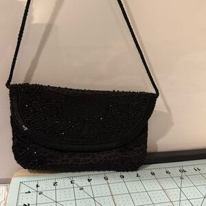 BLACK satin rhinestone bling Purse crossbody shoulder strap formal bag